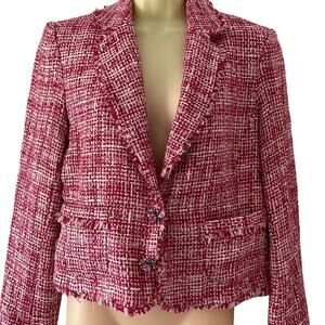 I.C.E. Pink Woven Silk Blend Suit Jacket Blazer Woman Size 6 Jewel Buttons
